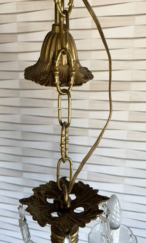 Vintage metal and crystal pendant chandelier, early 20th century.