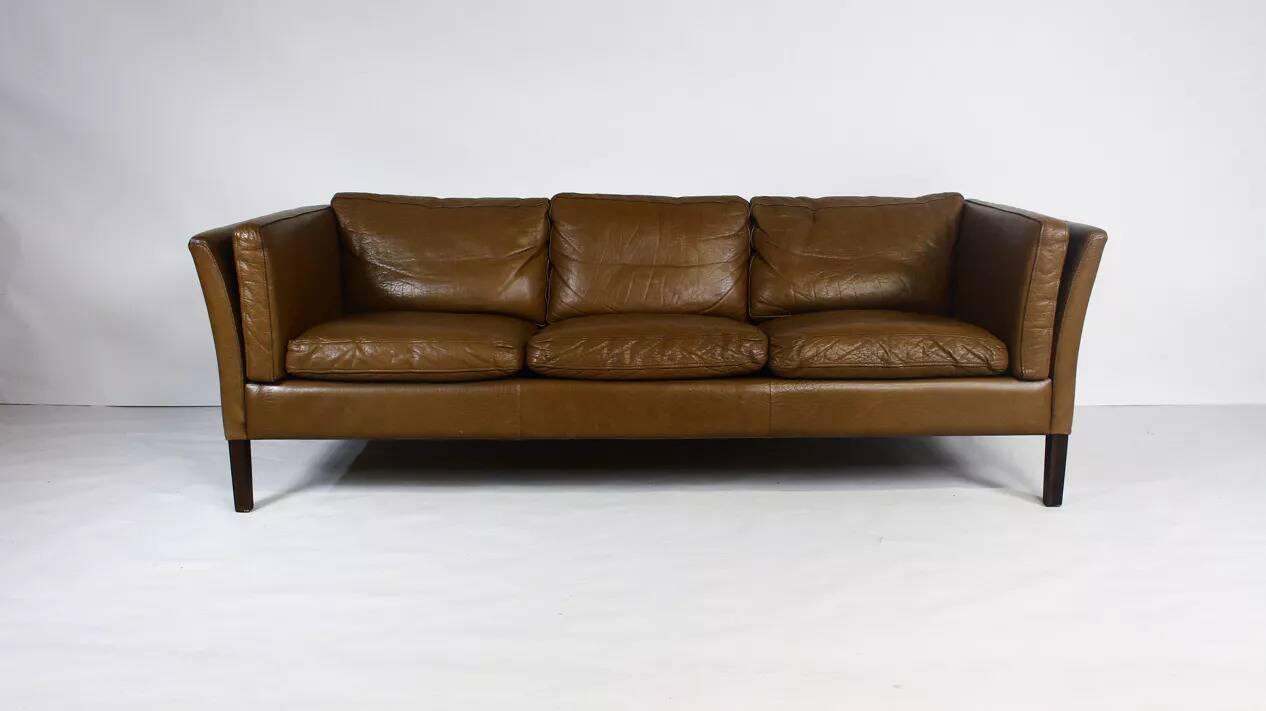 1970s brown leather sofa by Vejen Polstermøbelfabrik