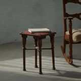 Almue Scandinavian Stool in Wood and Fabric, Late 19th Century