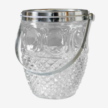 Seau à glace vintage en verre estampillé avec une anse en métal