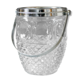 Seau à glace vintage en verre estampillé avec une anse en métal
