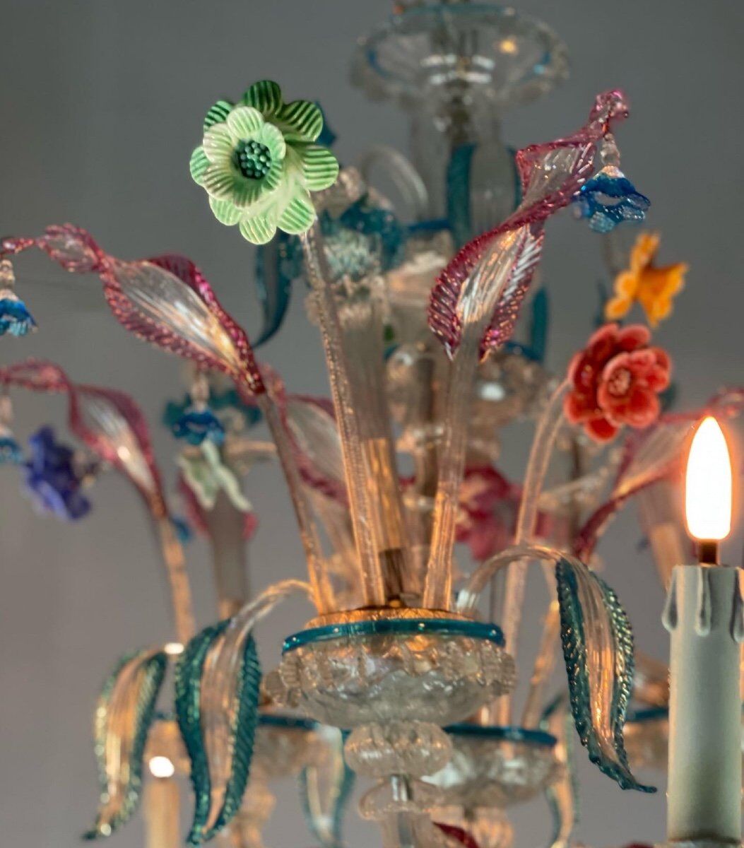 Venetian chandelier Rezzonico in Murano glass, 9 arms of light circa 1920