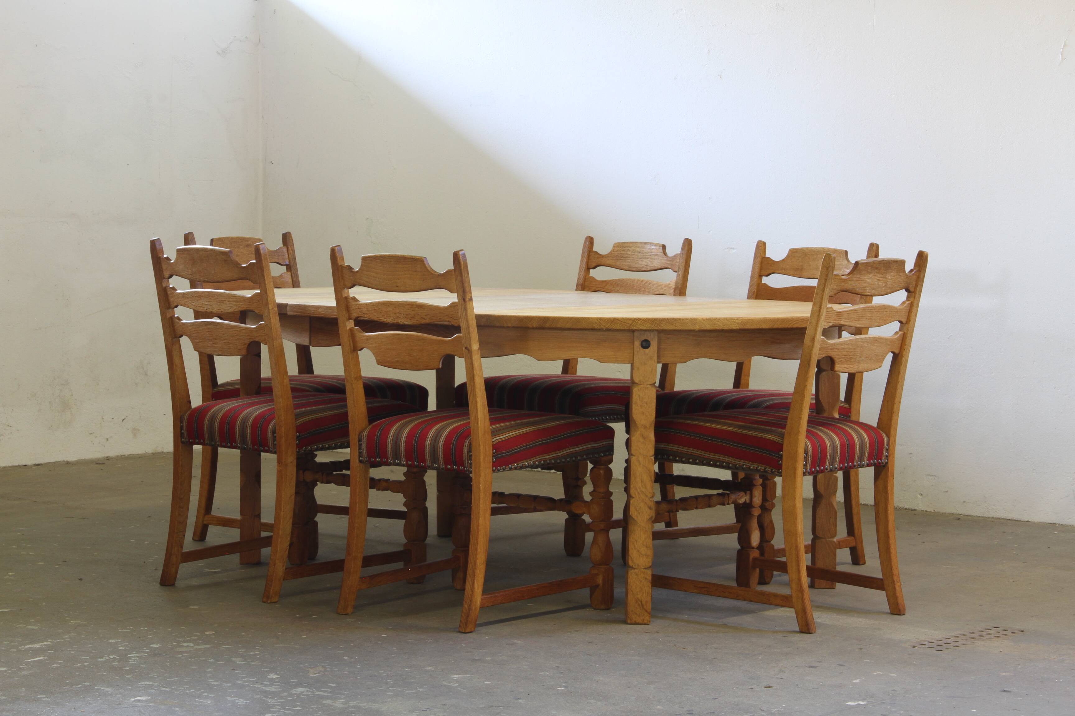 1960s vintage brutalist Danish extending oak dining table style Henning Kjærnulf
