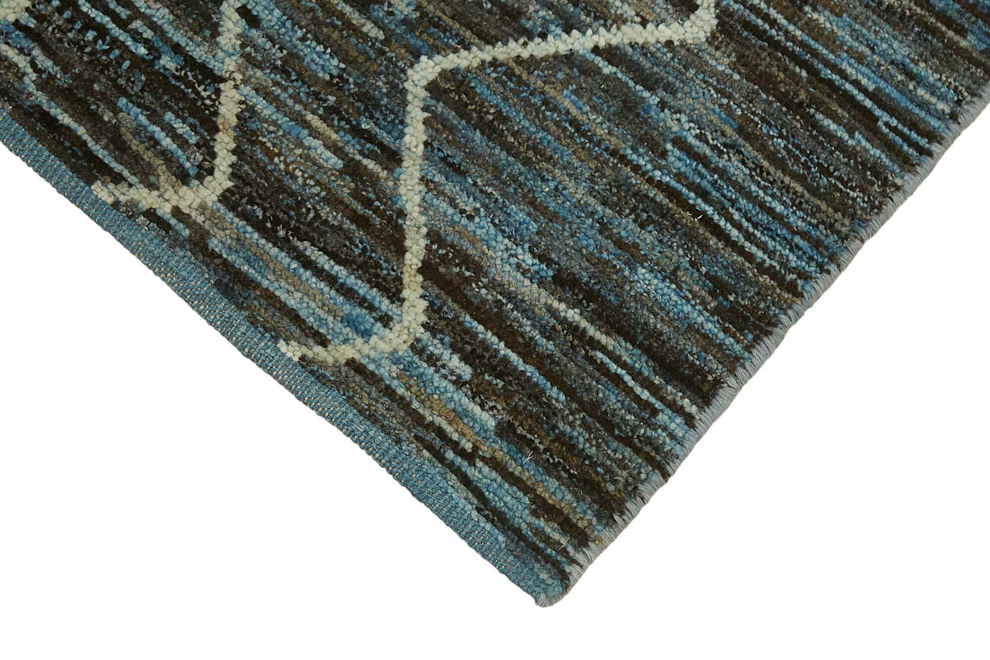 Handwoven Tribal One of a Kind 86 cm x 297 cm Blue Wool Runner Carpet