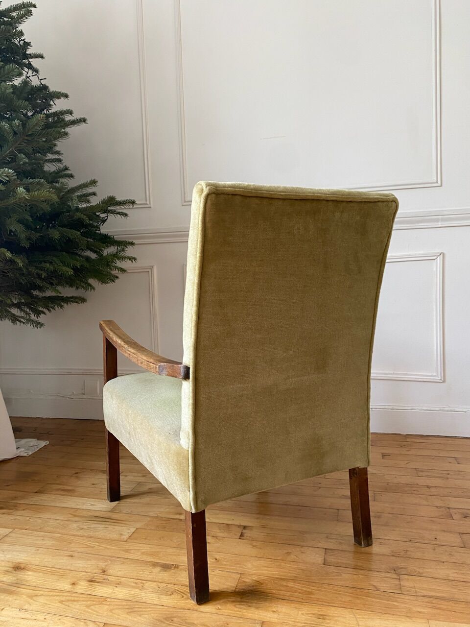 Fauteuil vintage en velours vert