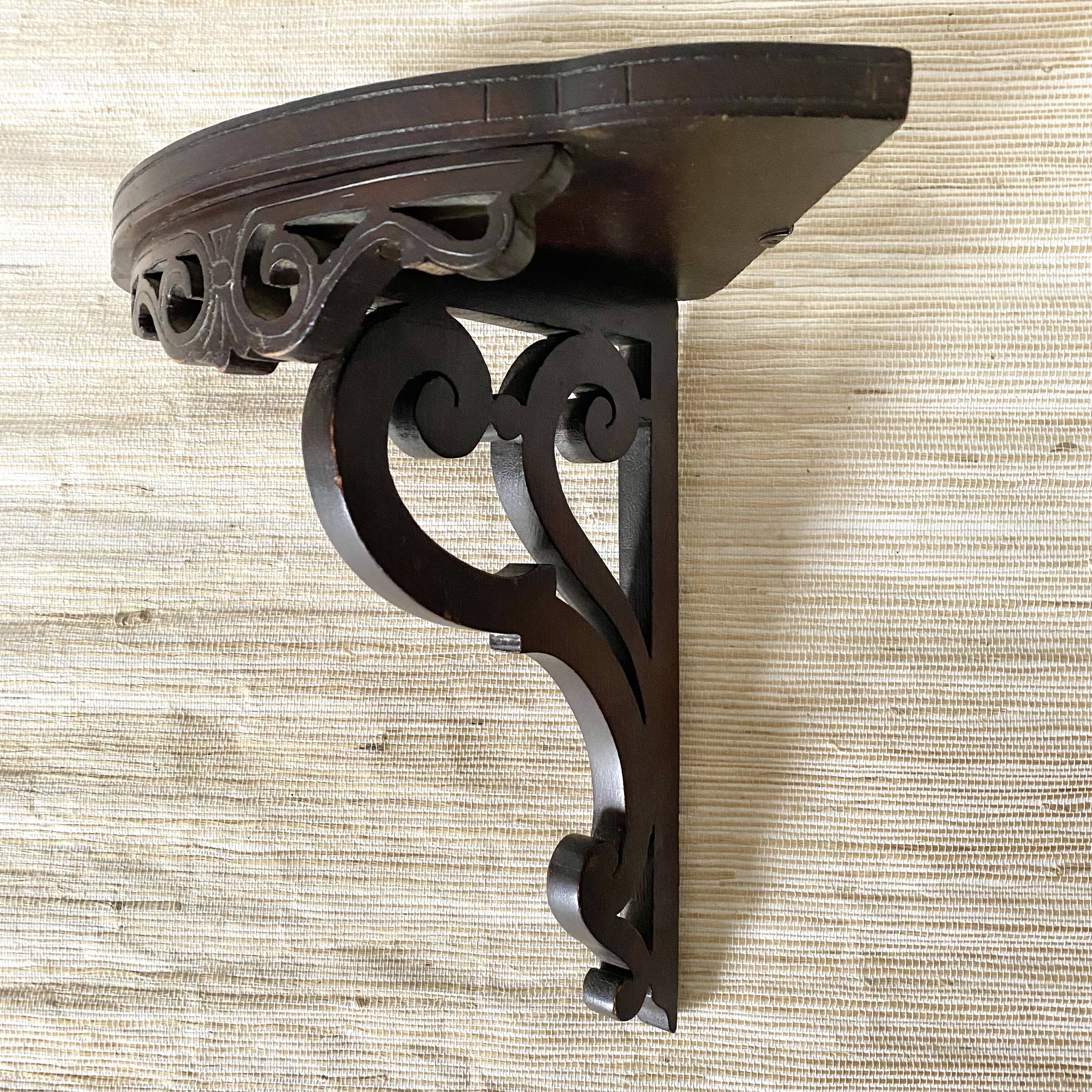 openwork dark wood wall corner shelf