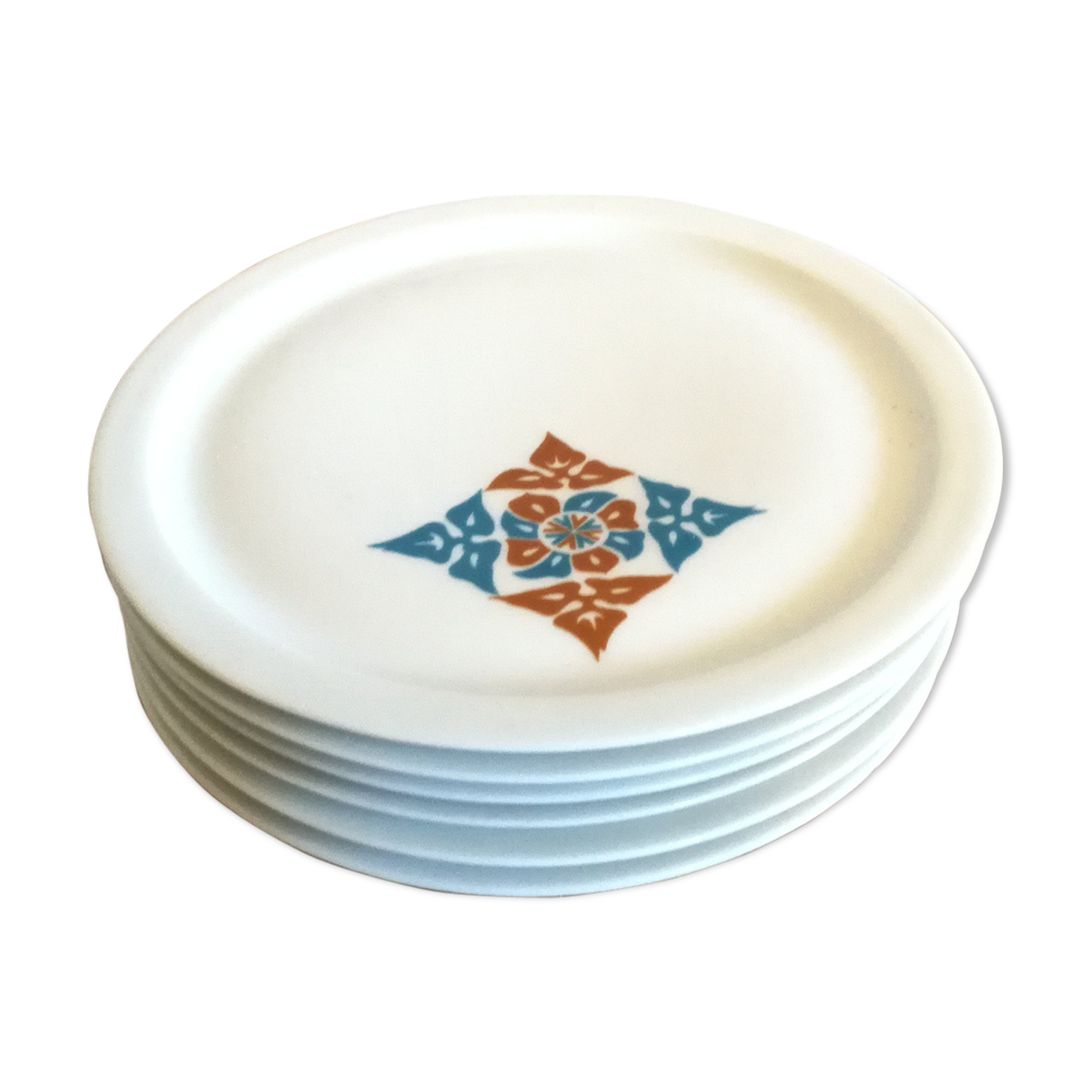 6 dessert, Haviland, 70s blue white porcelain plates