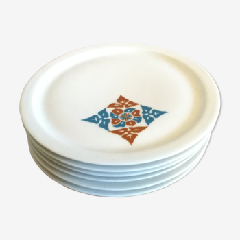 Set de 6 assiettes à dessert porcelaine Haviland années 70 bleu blanc