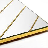 Large, exceptional 1970s brass wall mirror with diagonal mirror strips