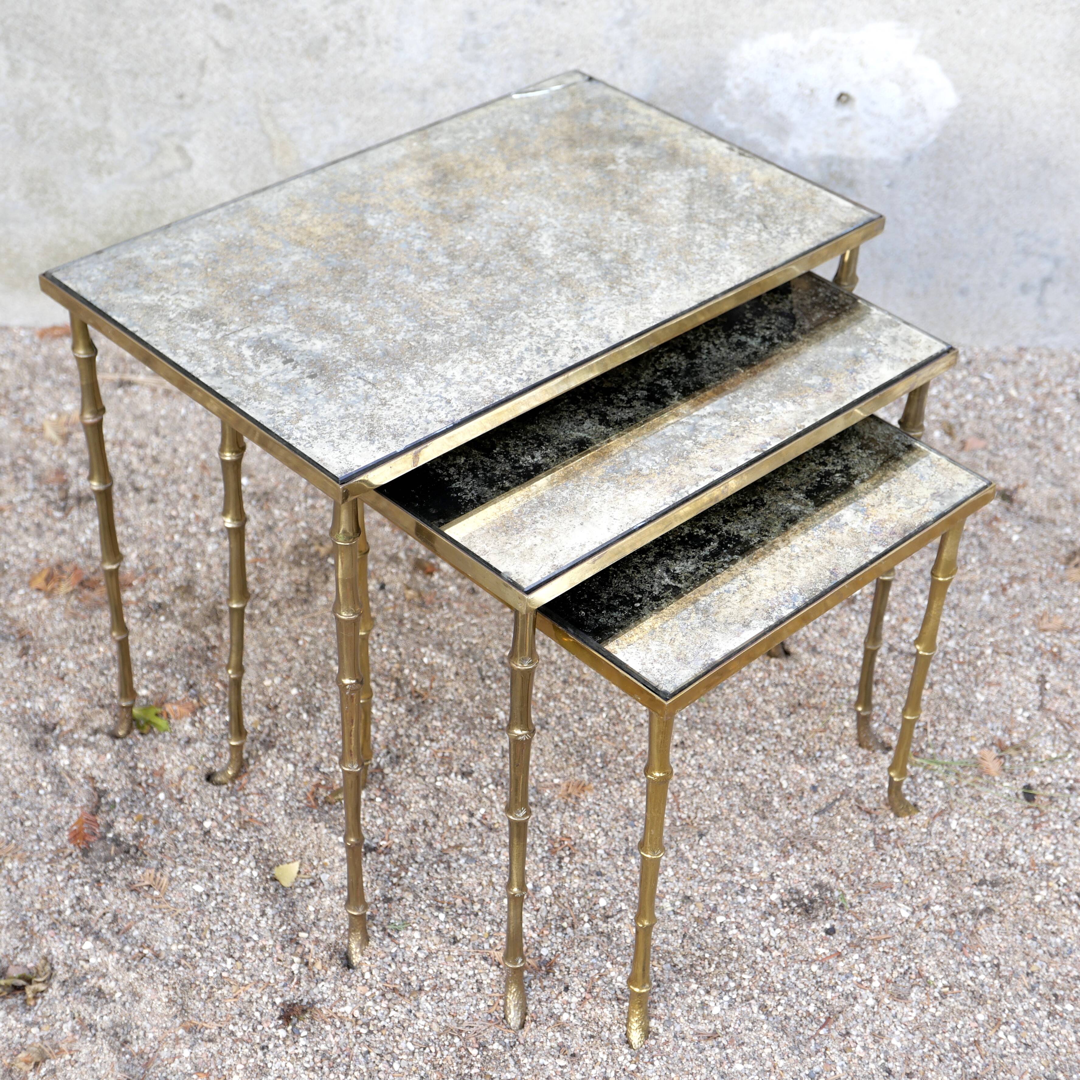 Set of 3 nesting tables in gilded bronze Maison Baguès 1940