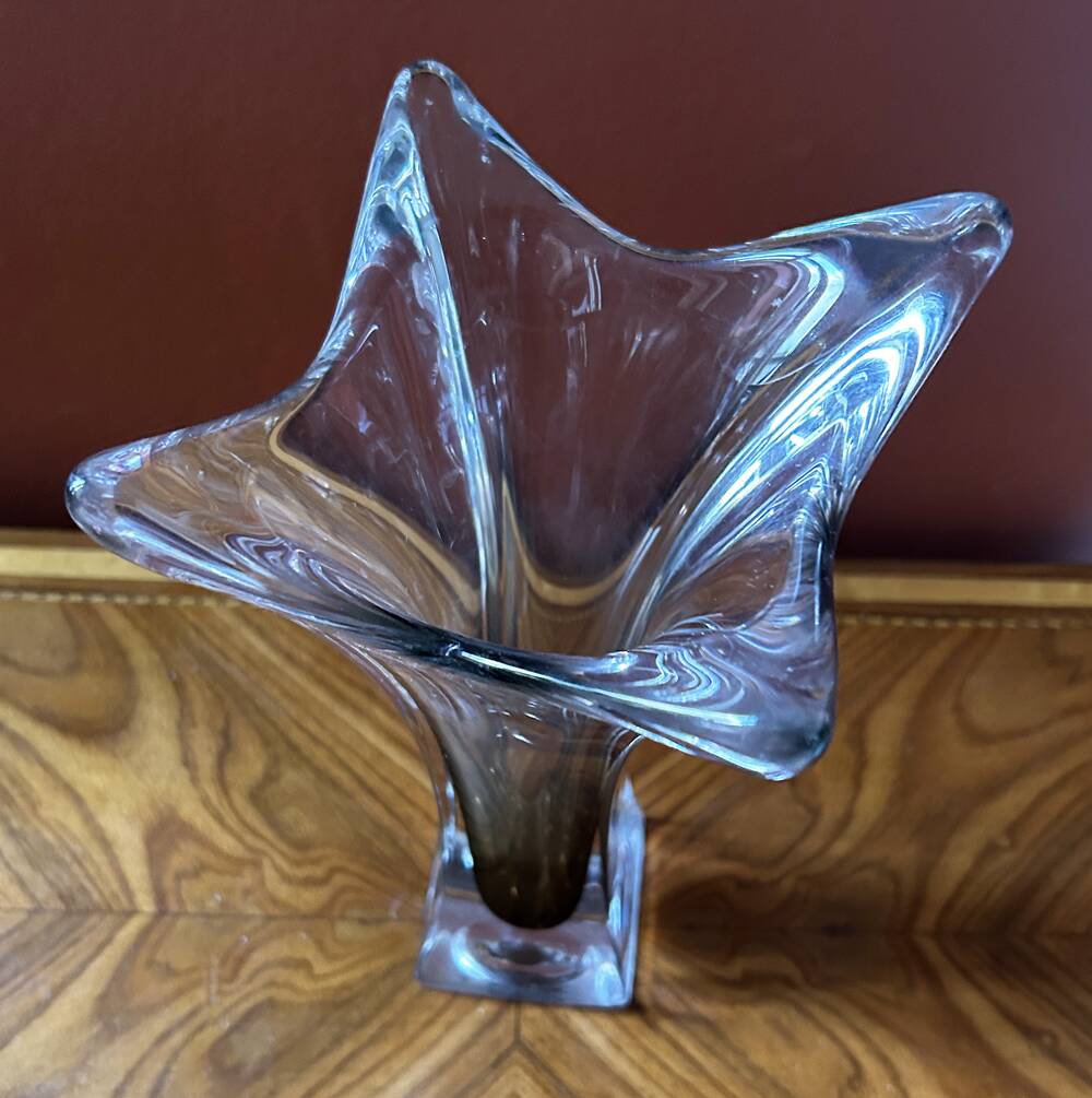 Smoky crystal designer vase, Murano Sommerso style, vintage, 1970s