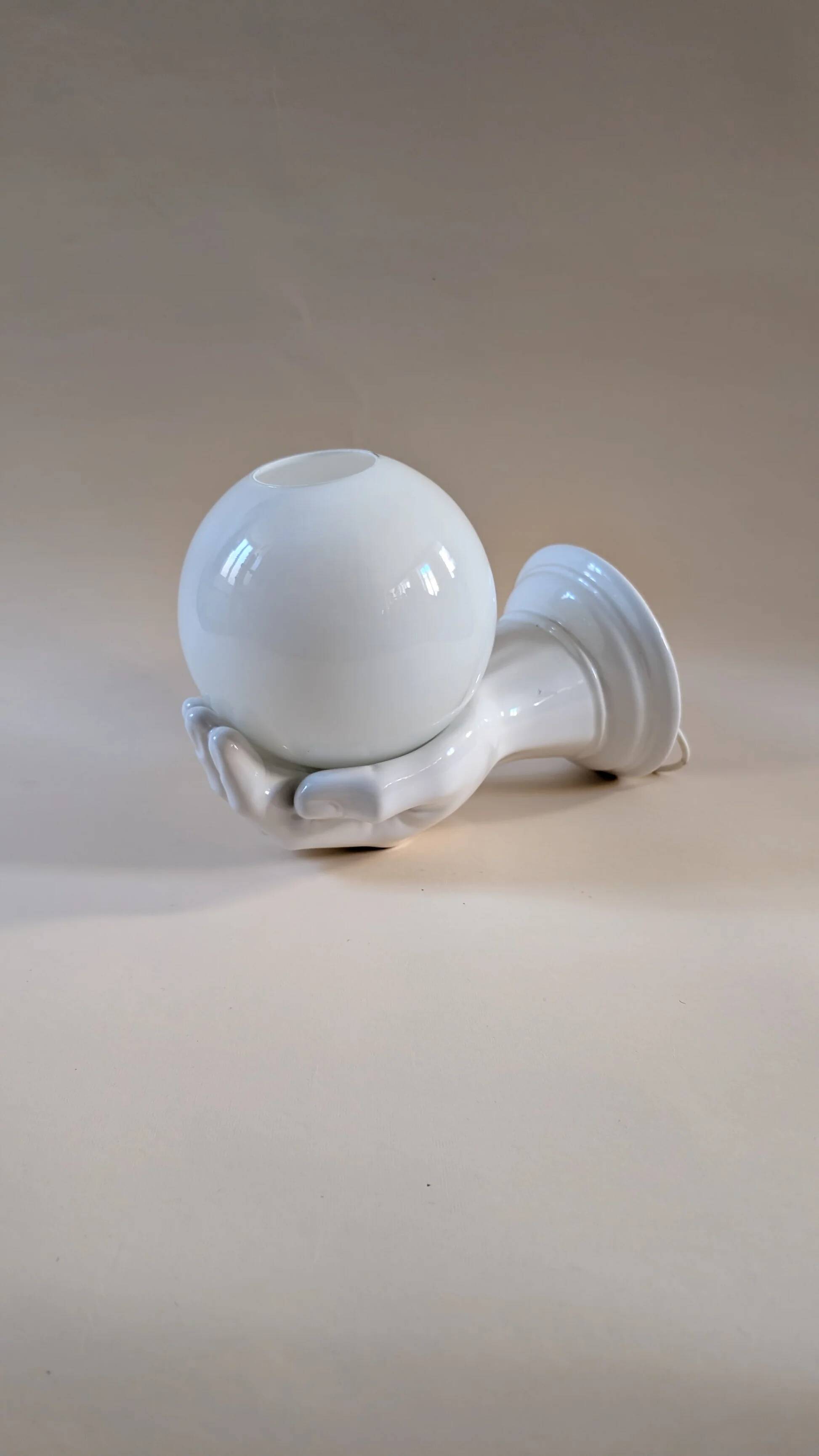 Ceramic hand wall lamp, 1980