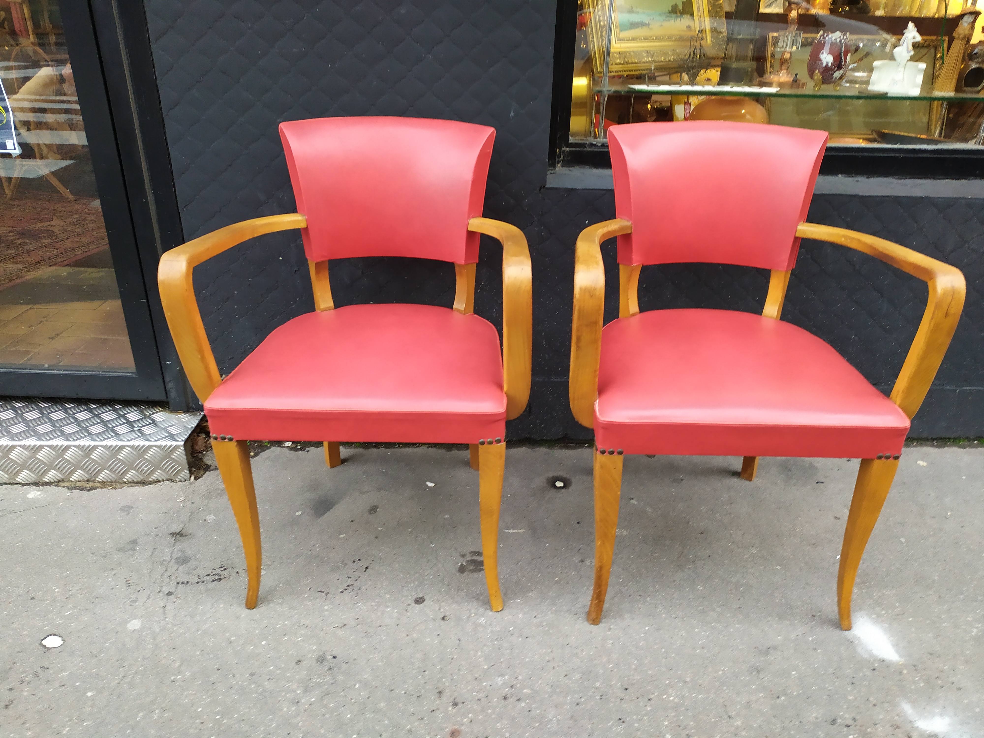 Pair of red vintage bridge armchairs