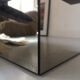 Coffee table in elm magnifying glass and smoked glass, signed Paul Michel, 1970