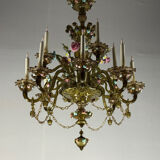Venetian chandelier in multi-colored Murano glass with a green dominant color, 12 light arms, circa 1880