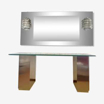 Console and mirror in brushed steel