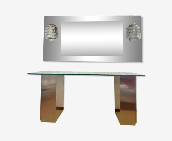 Console et miroir en acier brossé