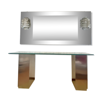Console and mirror in brushed steel