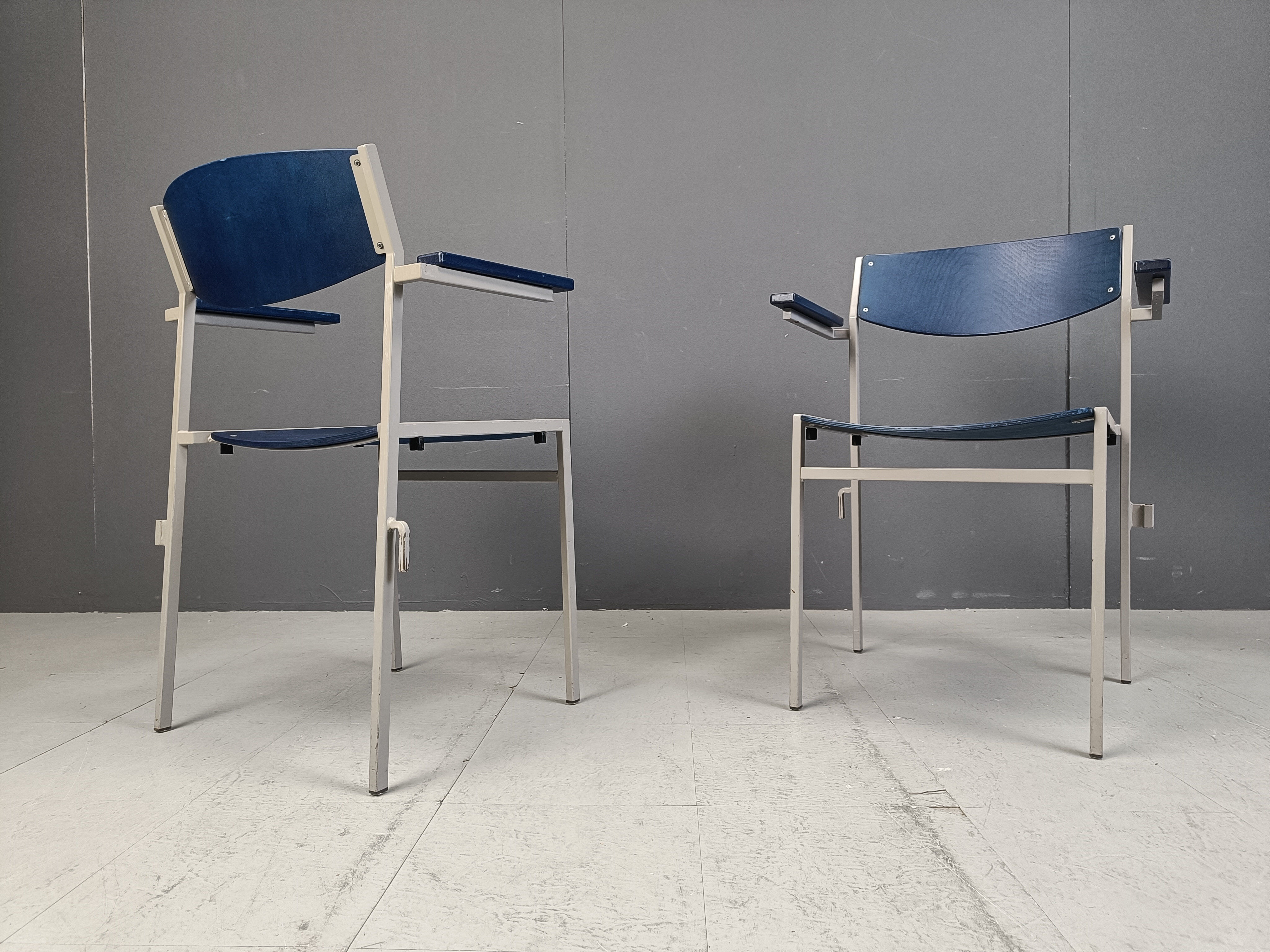 Minimalist metal and plywood stackable armchairs by Gijs Van Der Sluis