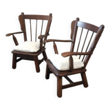 Paire de fauteuils en chêne brutaliste 1970