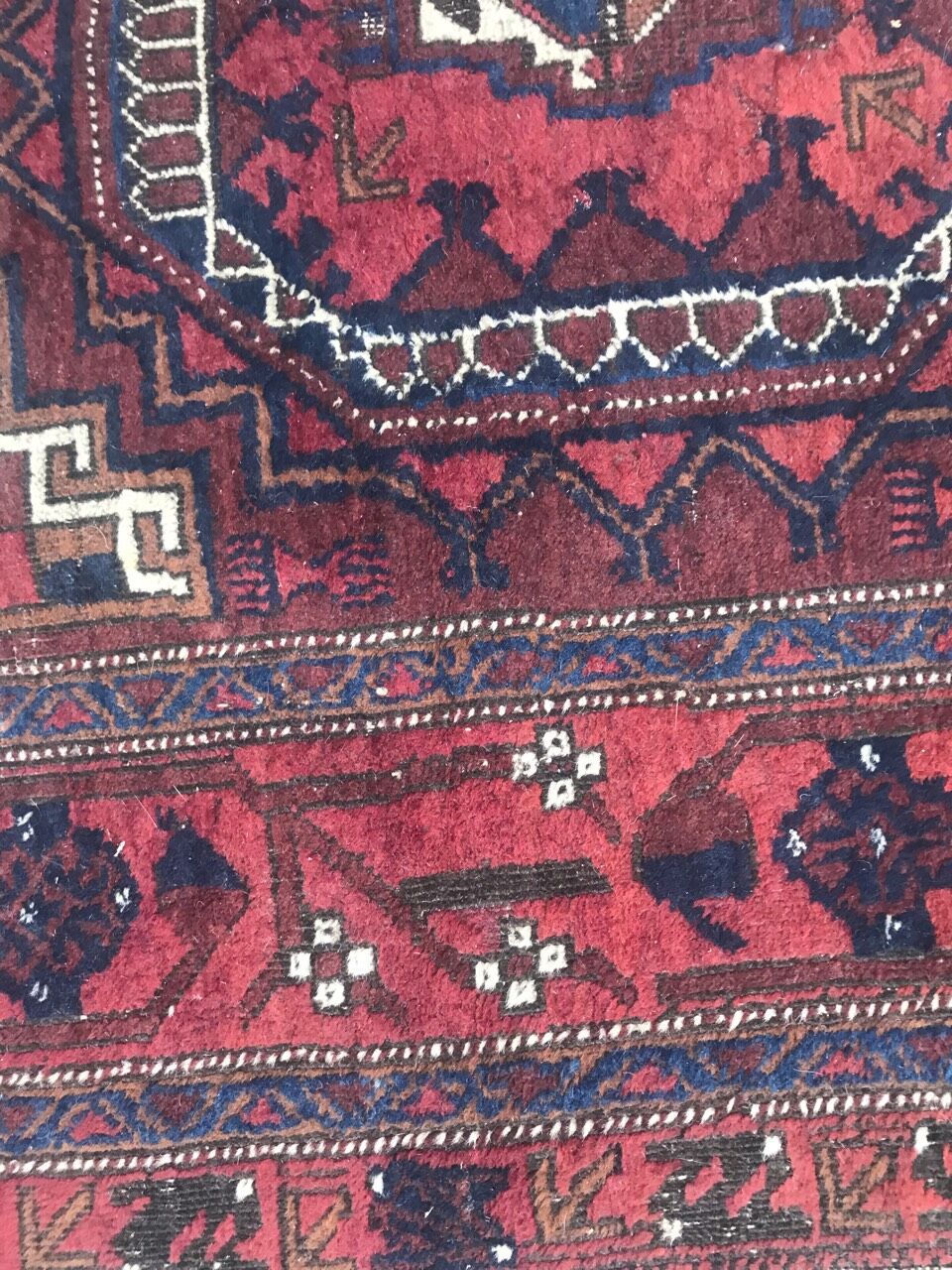 Antique tribal rug turkmen belutch 19th century handmade 104x237 cm