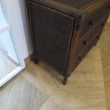 Vintage-commode 3 tioirs -bois bambou et rotin tressé - années 80