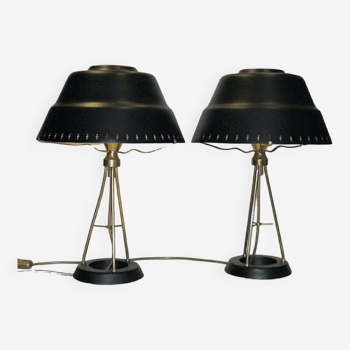 Black and classic pair of metal table lamps by Uppsala Armaturfabriks 1950s