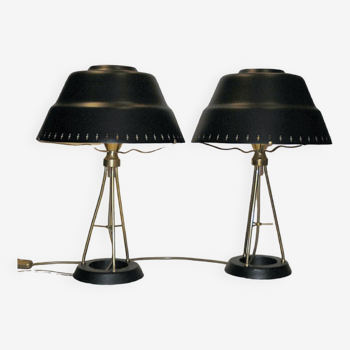 Paire de lampes de table en métal noir et classique par Uppsala Armaturfabriks 1950s