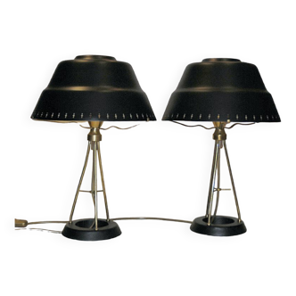 Paire de lampes de table en métal noir et classique par Uppsala Armaturfabriks 1950s