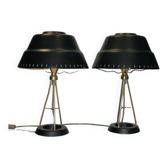 Black and classic pair of metal table lamps by Uppsala Armaturfabriks 1950s