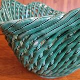 Vintage pot cover in woven slip green basket