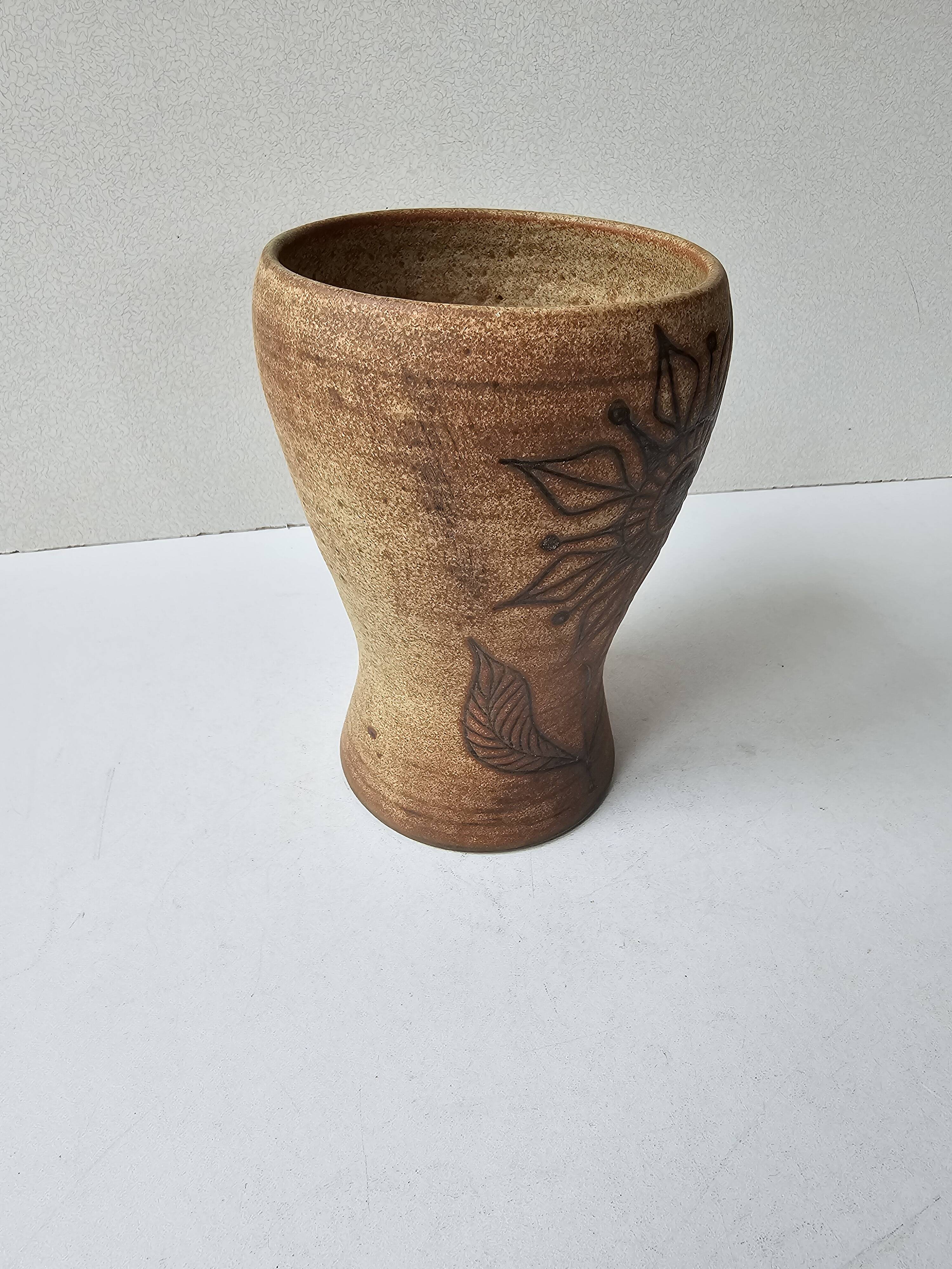 Ceramic vase with floral pattern - signed Fonck & Matéo Vallauris