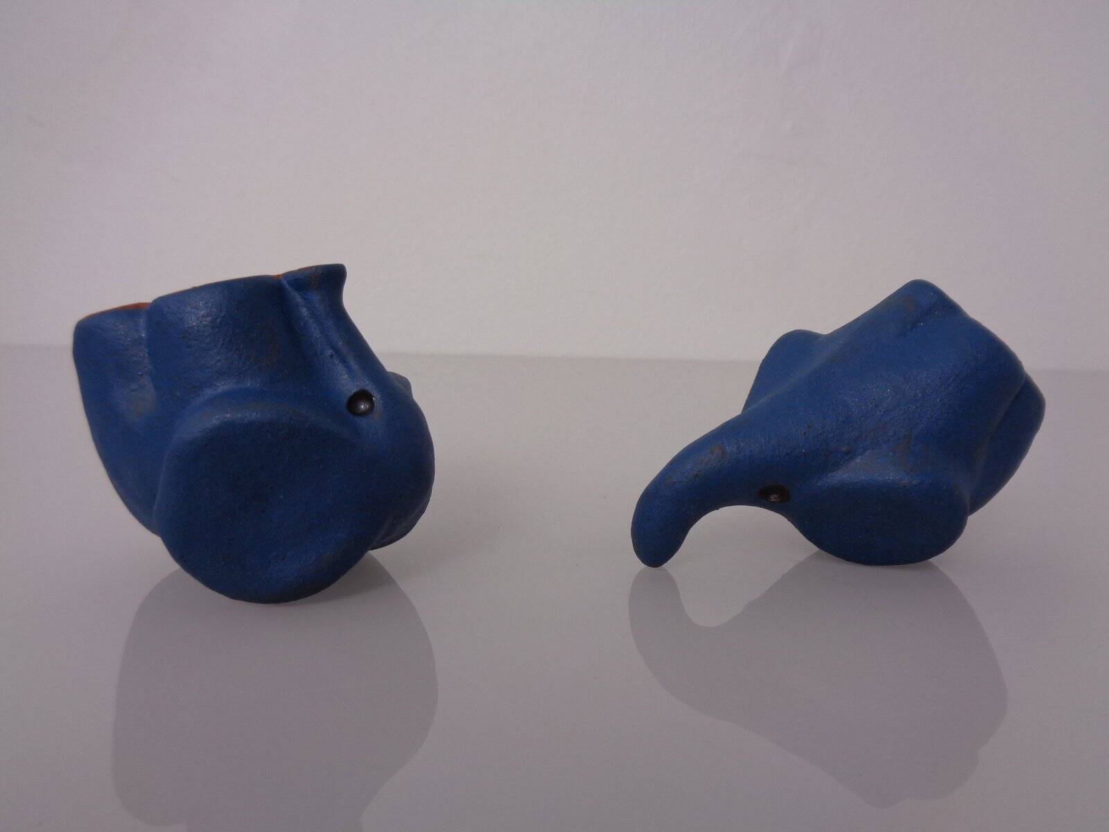 Mid-Century Blue Ceramic Elephants, Austria, Set of 2