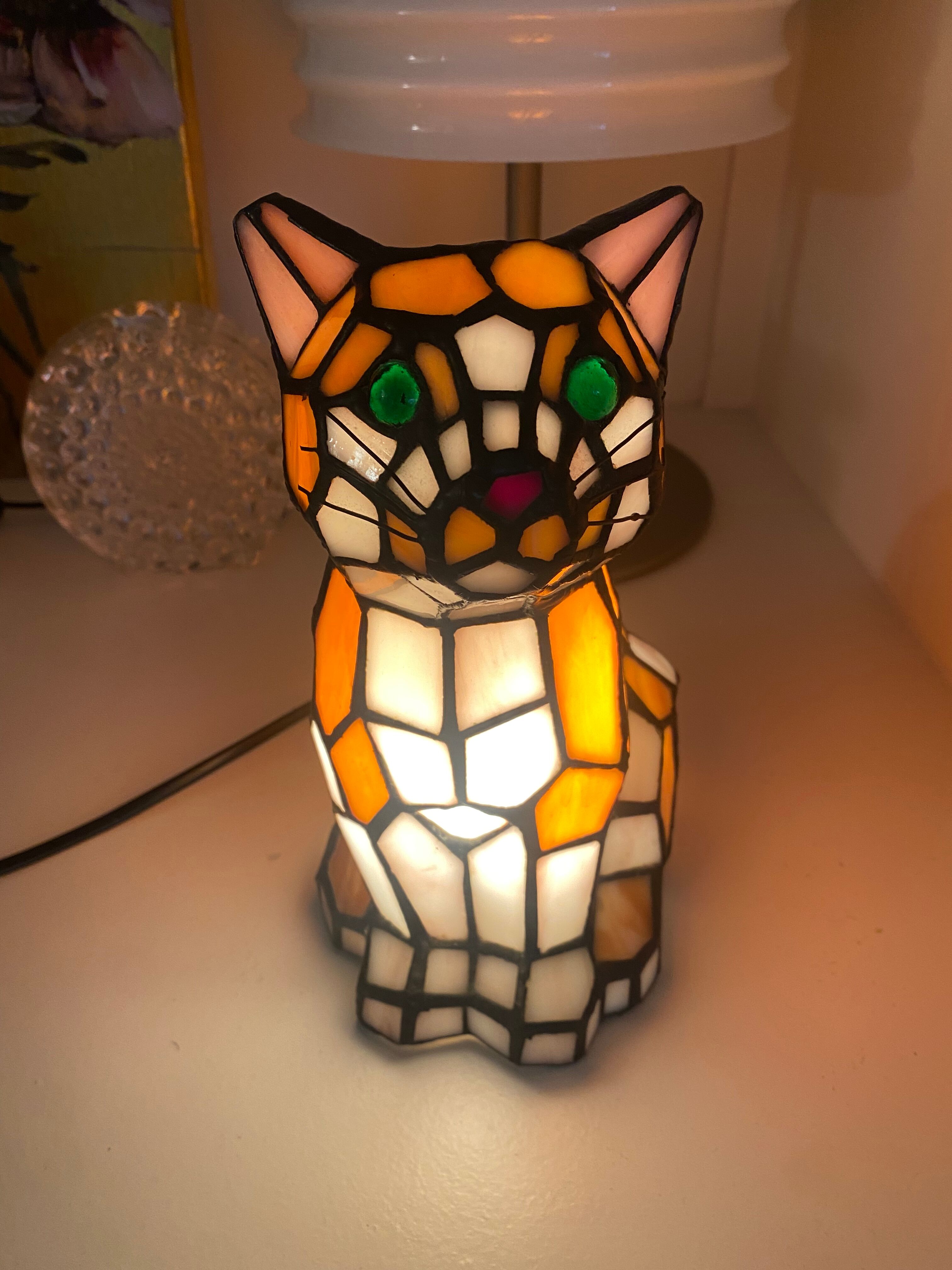Vintage cat lamp in glass and metal