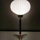 Mid Century tripod table lamp with pleated glass shade