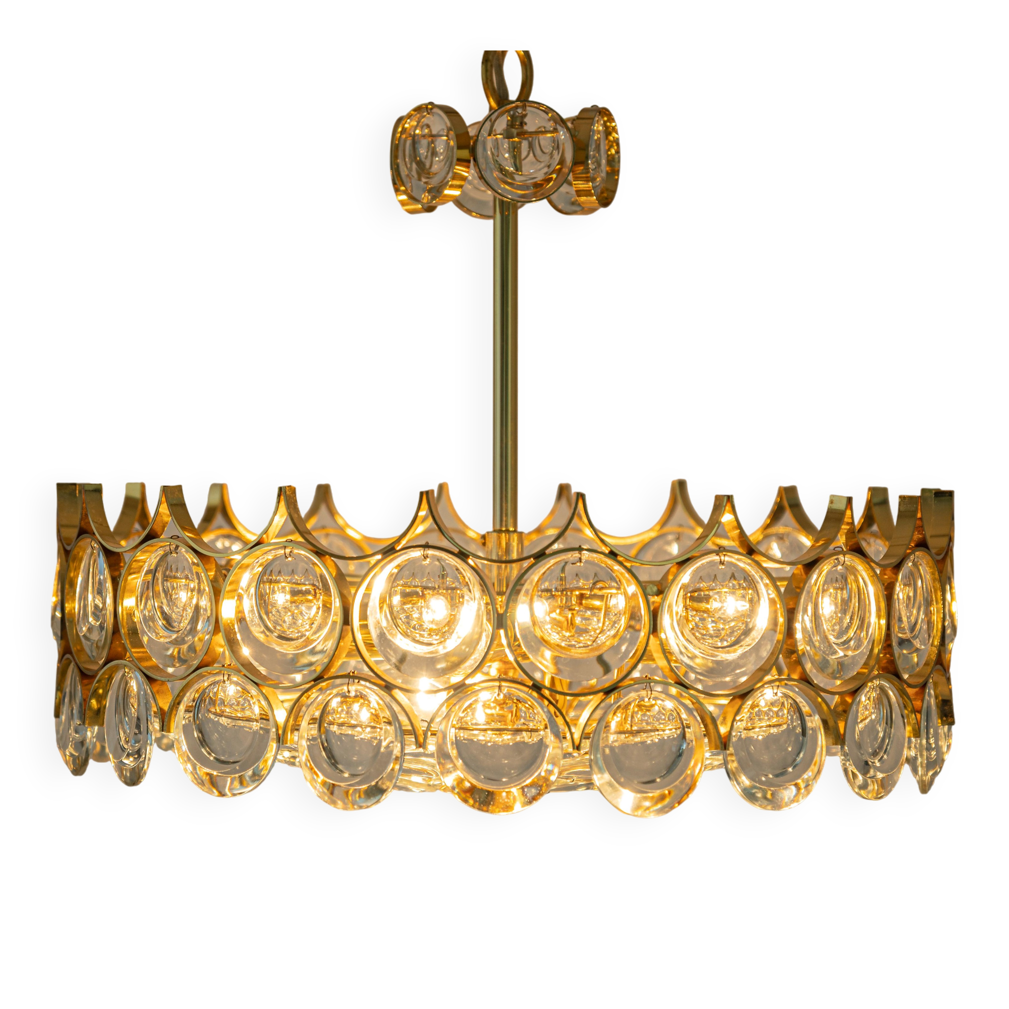 Brass and crystal chandelier designed by Sciolari for Palwa, Germany, 1970s.