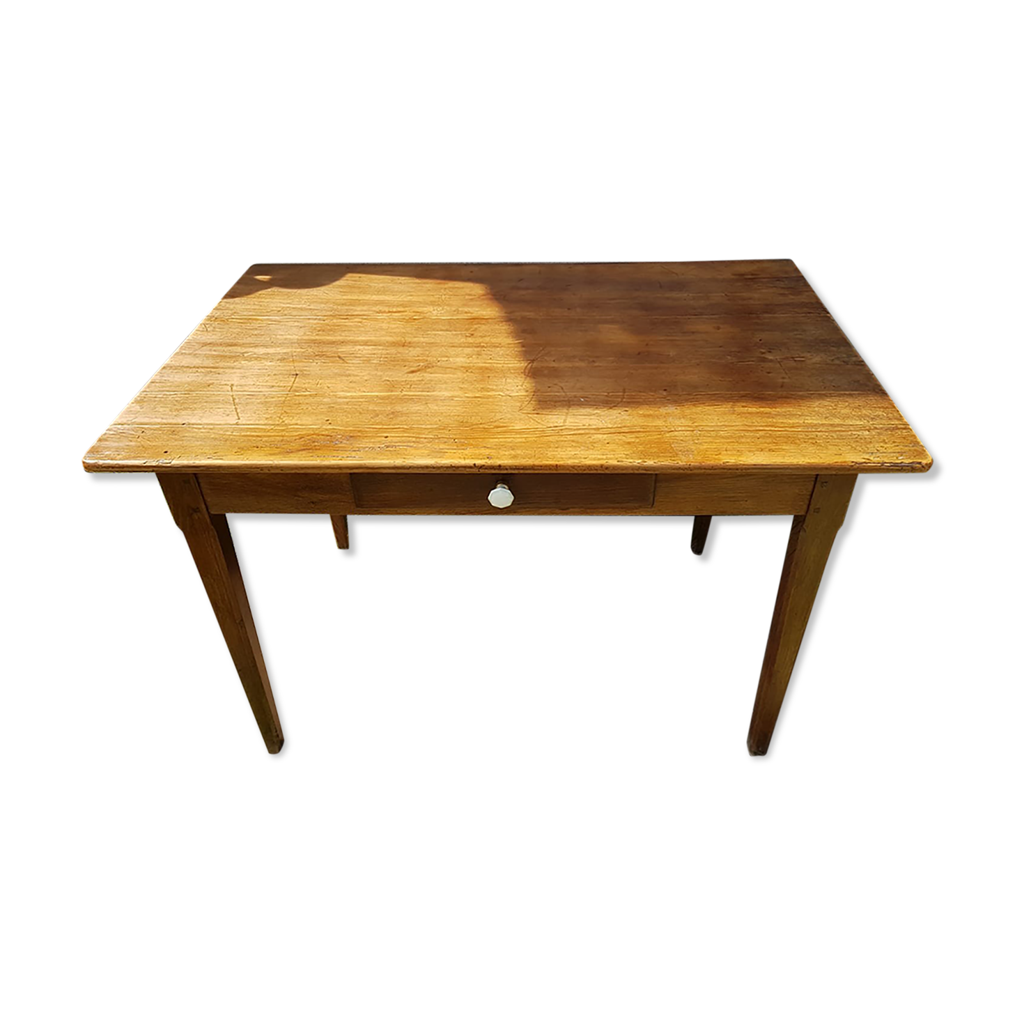 Old Farm Table - Wood Drawer Feet Compas Handle Vintage Porcelain