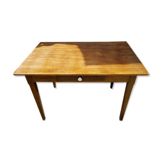 Old Farm Table - Wood Drawer Feet Compas Handle Vintage Porcelain