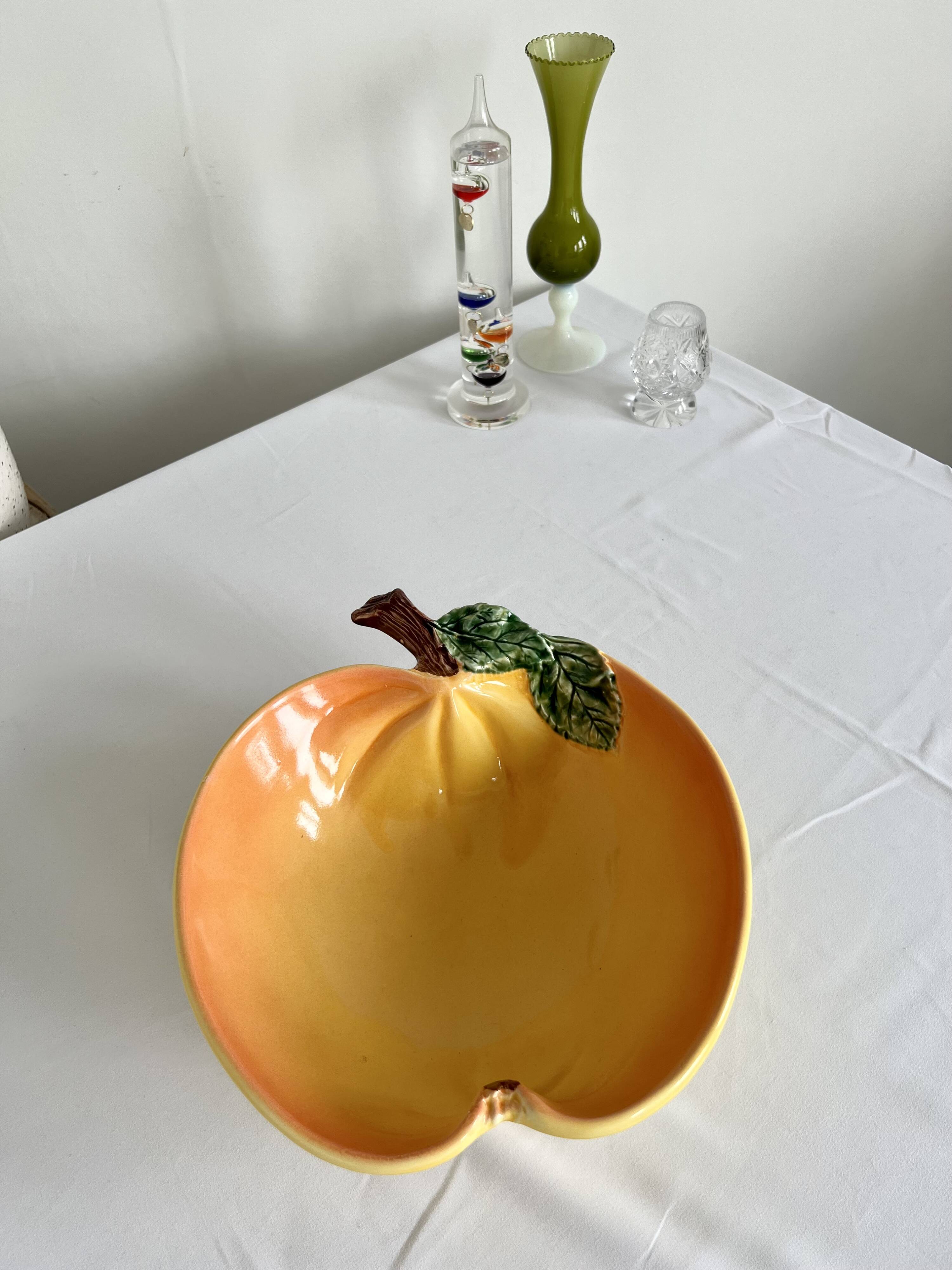 Large vintage salad bowl slip apple shape hand painted earthenware