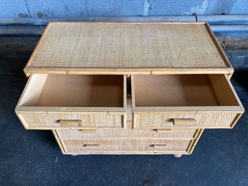 Chest of drawers in braided rattan with 5 drawers