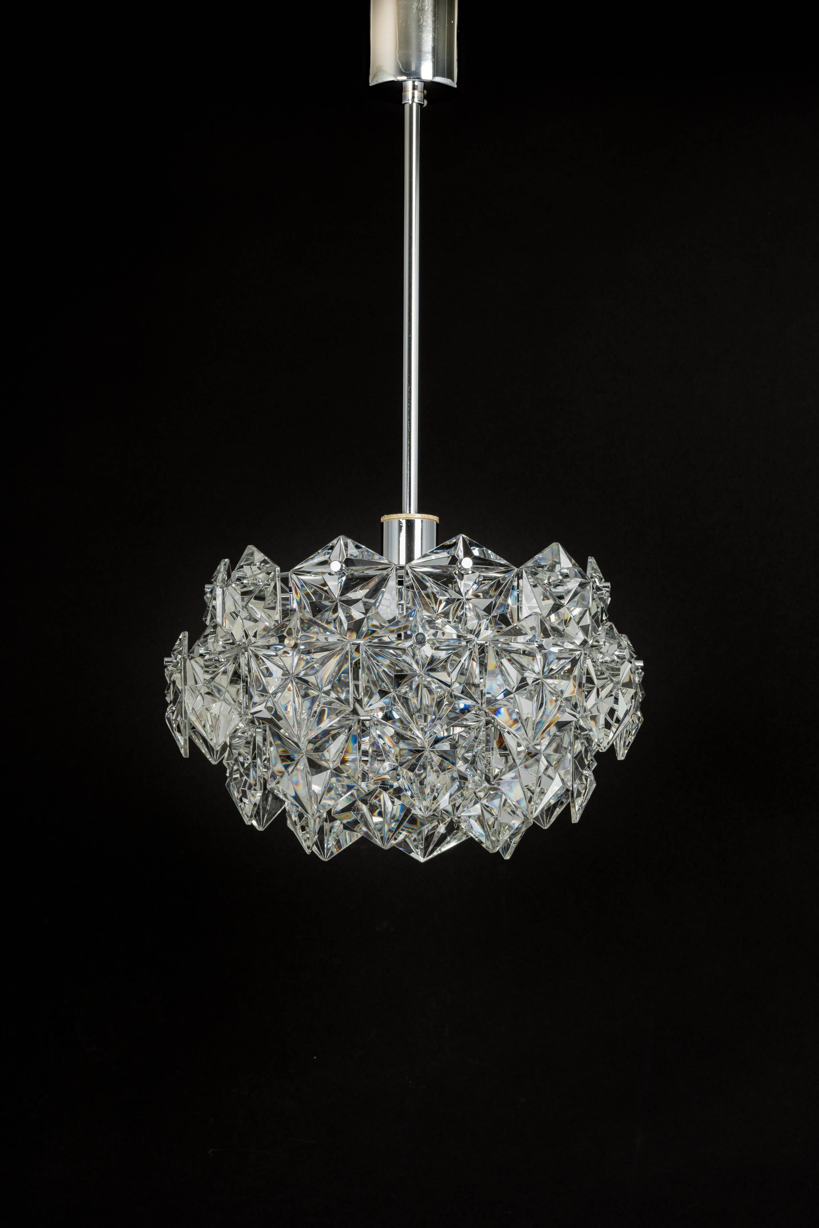 Small and Superb Pendant, Chrome and Crystal Glass by Kinkeldey, Germany, 1970