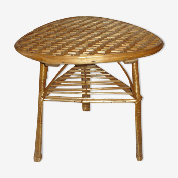 Table basse tripode rotin bambou des années 50