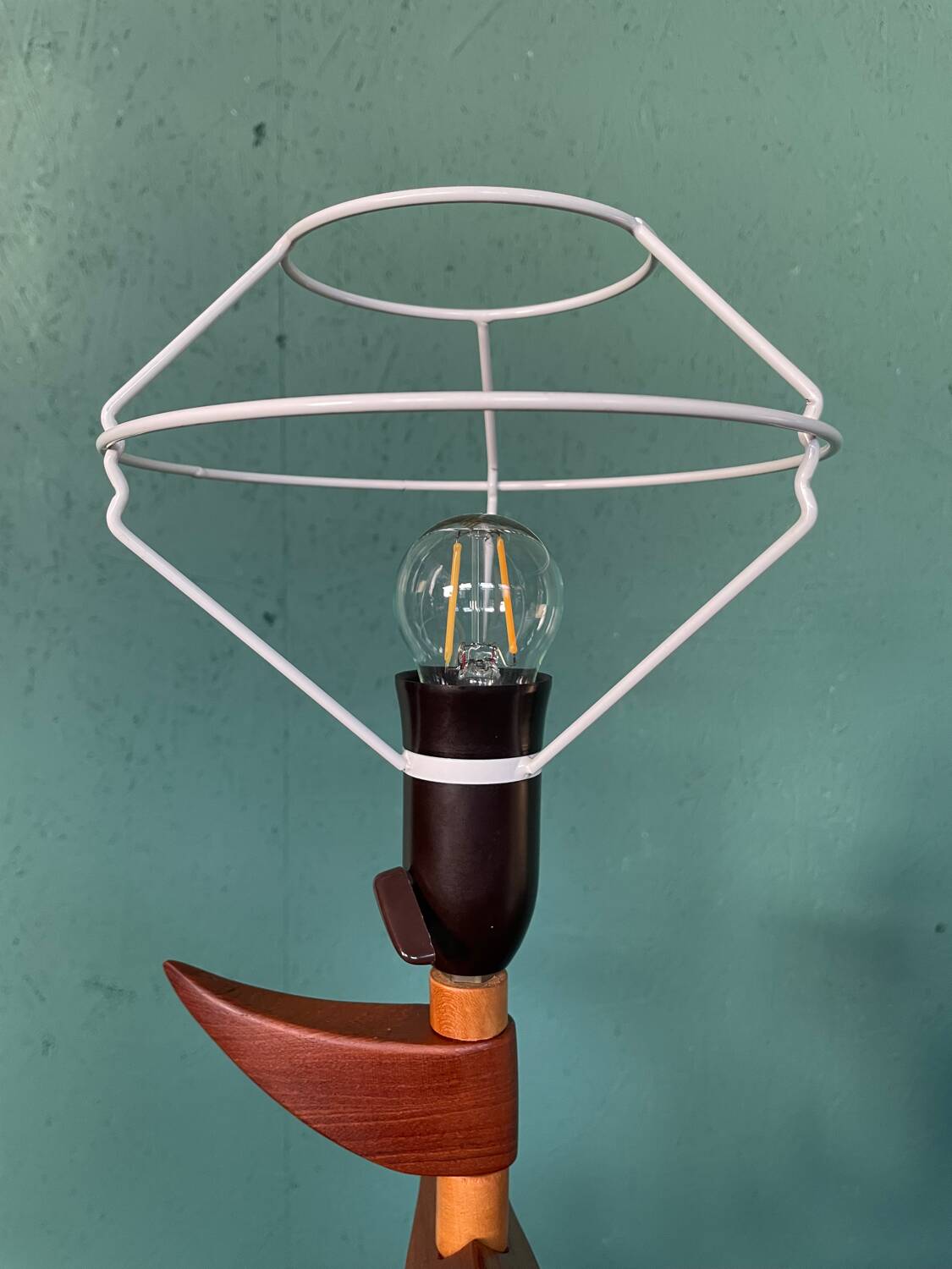 Vintage mid-century modern Danish sculptural teak table lamp