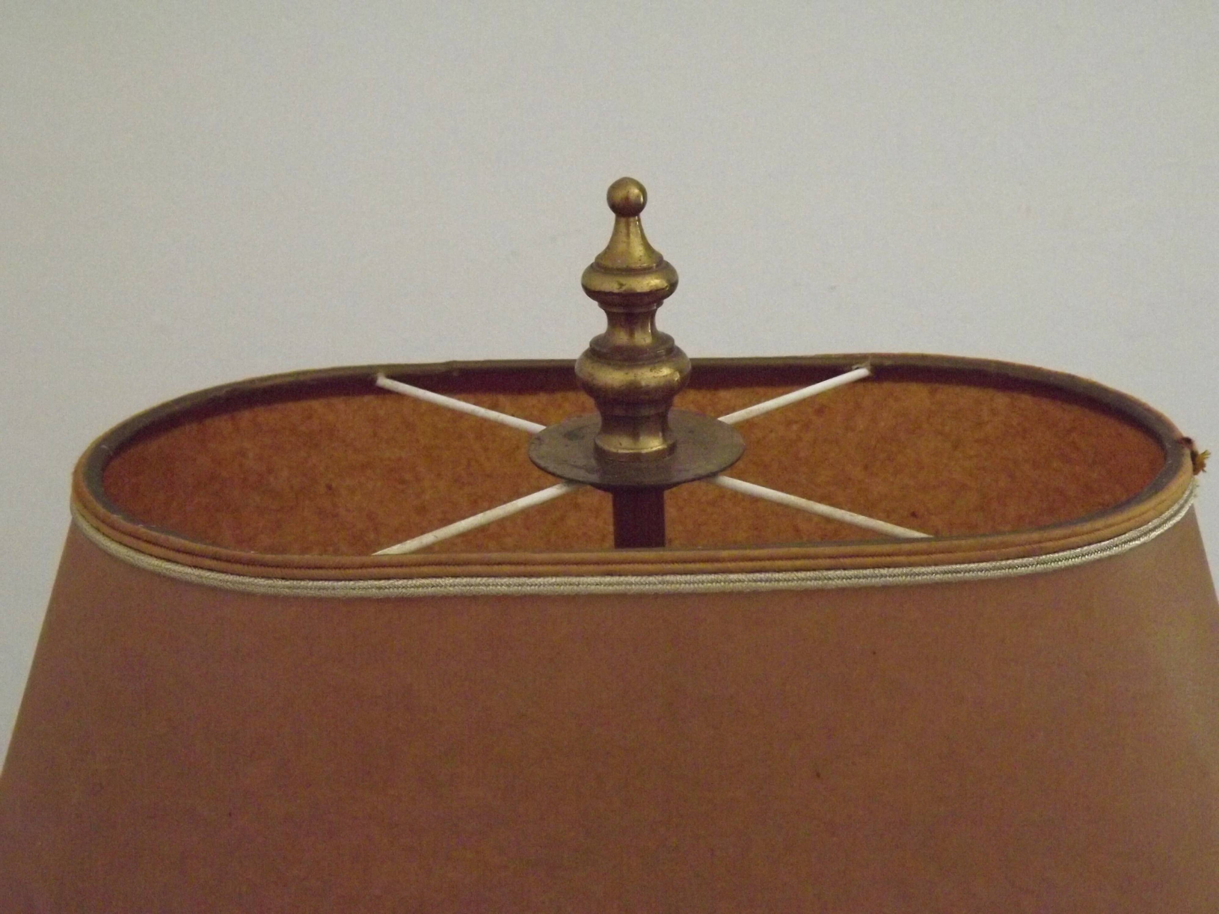 French Mid Century Brass Boulotte 2 Light Table Lamp Brown Shade