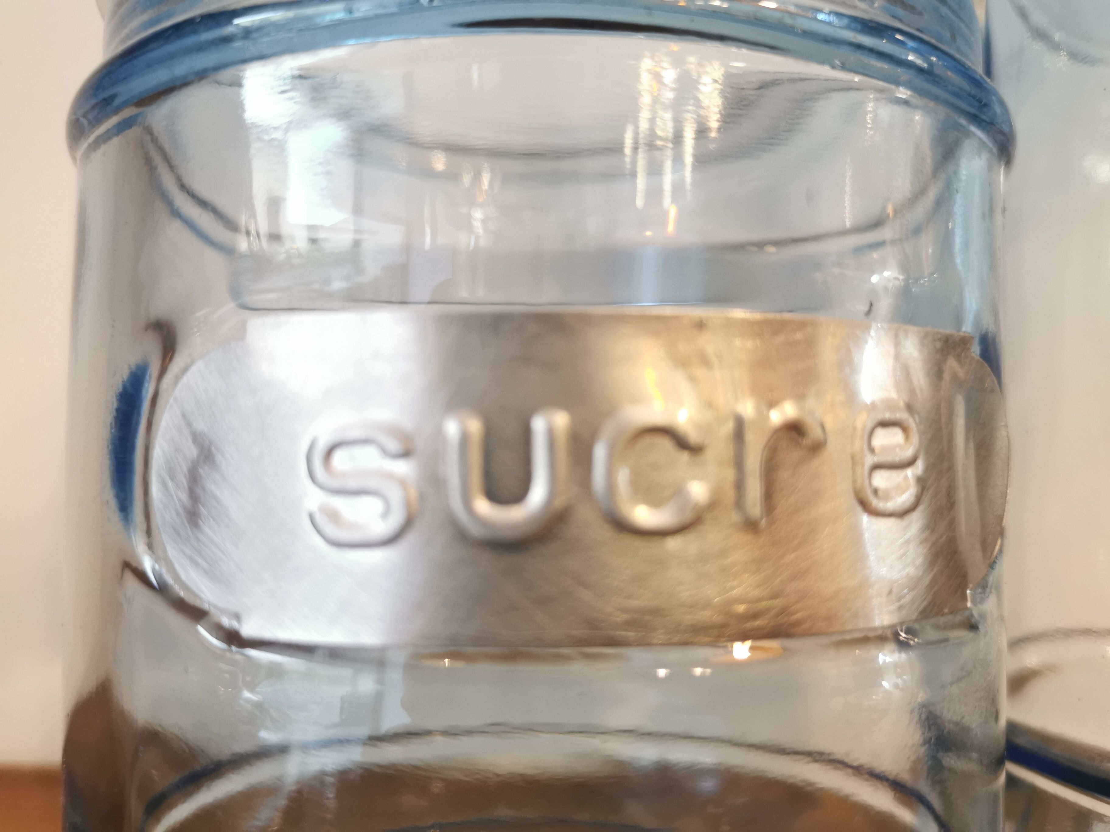 Coffee and sugar jars in blue glass and aluminum