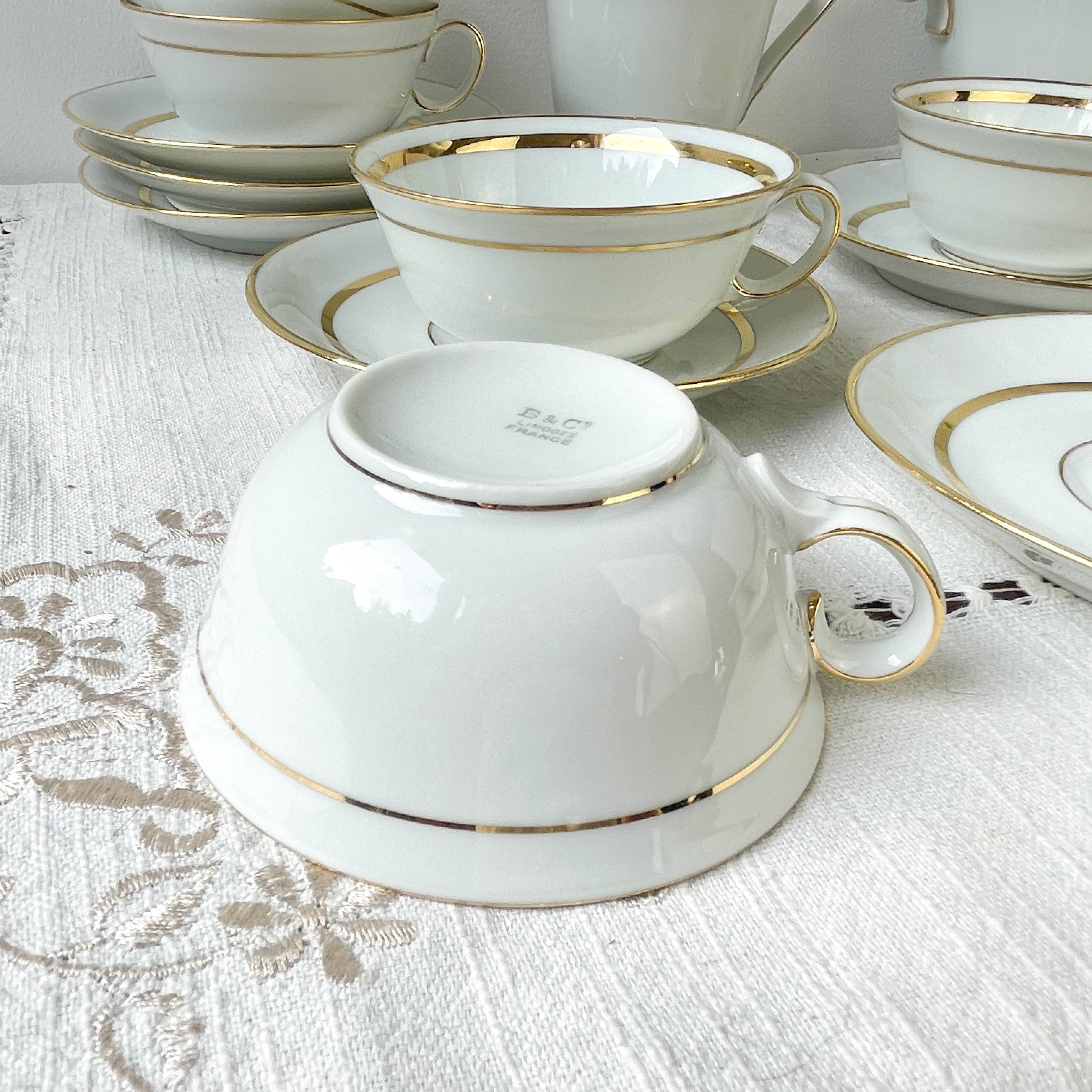 Vintage Bernardaud & Cie Limoges France porcelain tea/coffee set in white and gold