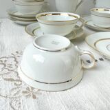 Service à thé/café vintage en porcelaine Bernardaud & Cie Limoges France blanche doré