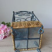Shabby chic French umbrella stand in metal and woven wicker – storage