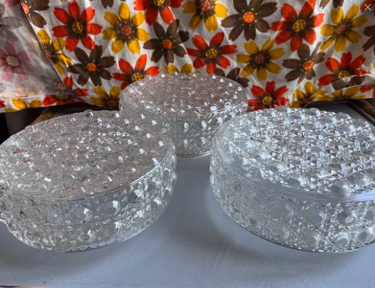 Set of three round glass bubble wall lights from the 70s/80s.