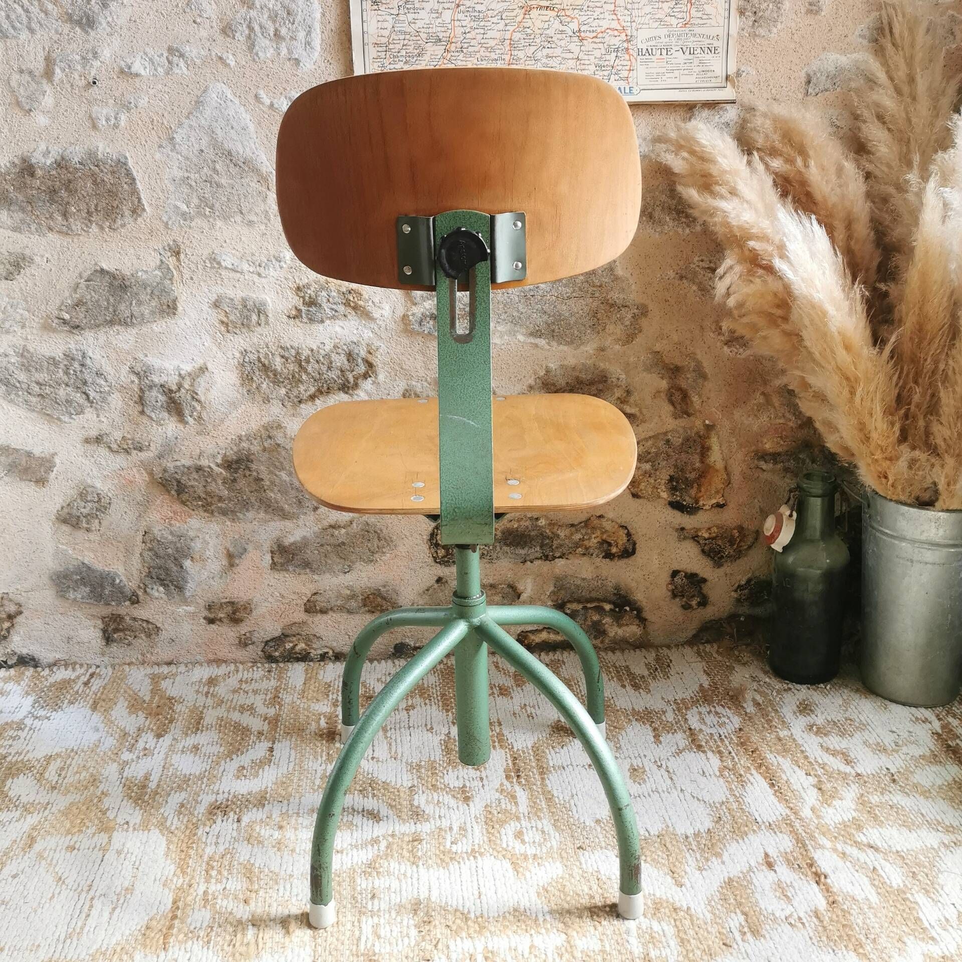 Ancienne chaise d’atelier réglable, Vintage industriel